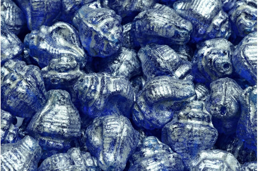 Murex Shell Beads, Transparent Aqua Silver Gray (60310-34301), Glass, Czech Republic