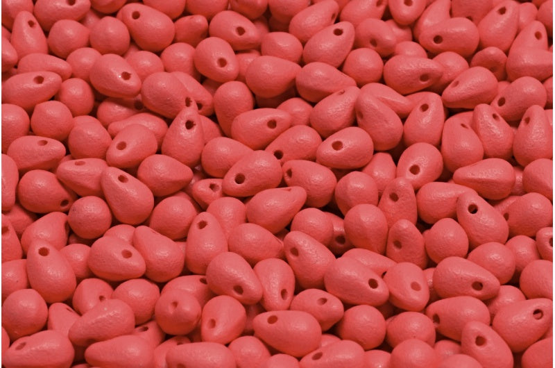 Drop Beads, White Bright Red Matte (02010-22M08), Glass, Czech Republic