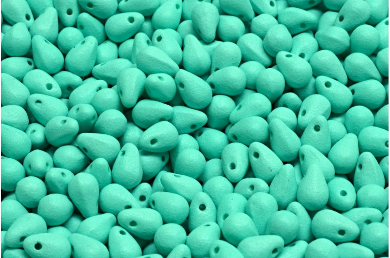 Teardrop Beads, White Bright Turquoise Matte (02010-22M16), Glass, Czech Republic