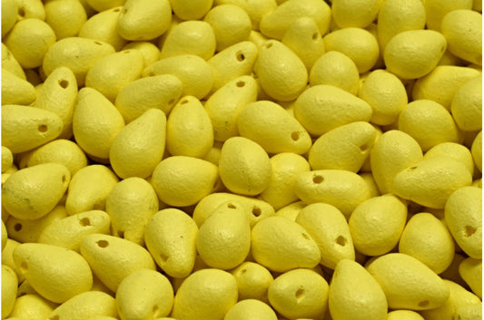 ドロップビーズ、ホワイトブライトイエローマット（02010-22M01）、ガラス、チェコ共和国