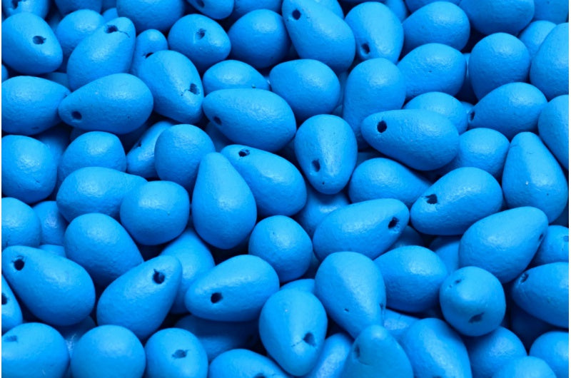 Teardrop Beads, White Bright Blue Matte (02010-22M19), Glass, Czech Republic