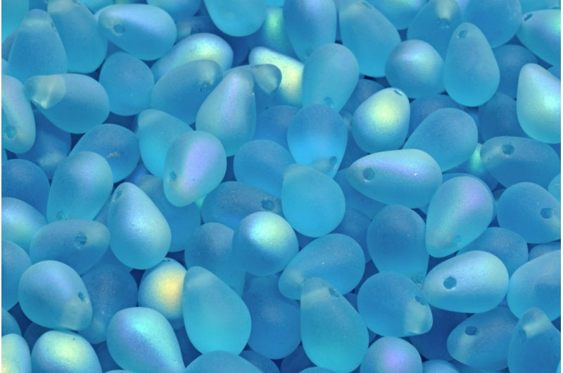 Teardrop Beads, Transparent Aqua Matte Ab (60020-84100-28701), Glass, Czech Republic
