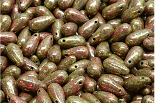 泪珠珠，红色石灰华浅黄色（93400-86800-34302），玻璃，捷克共和国