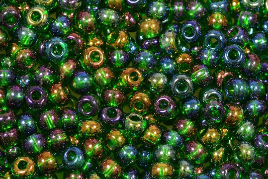 Round Preciosa Ornela Rocailles Seed Beads, Transp. Green, Rainbow (51060), Glass, Czech Republic