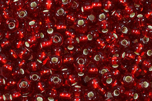 Round Preciosa Ornela Rocailles Seed Beads, Ruby, Silver Lined (97090), Glass, Czech Republic