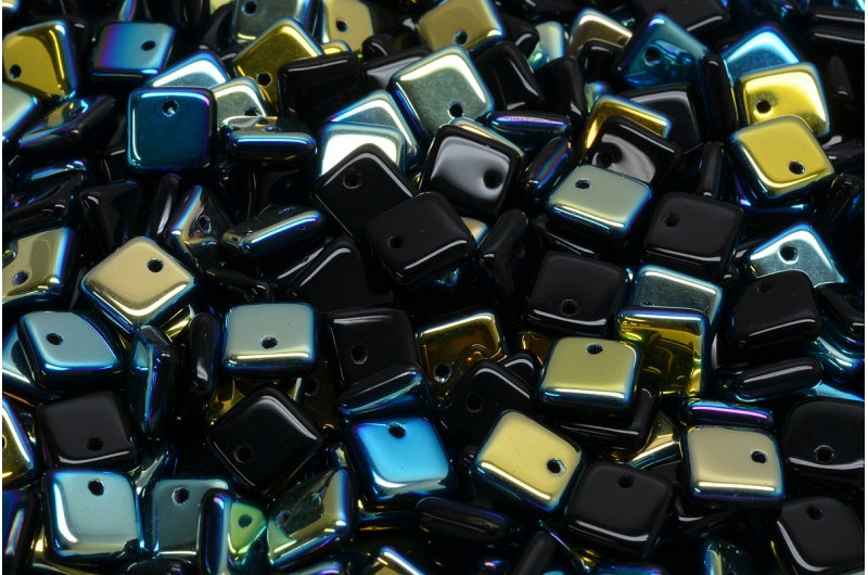 Squarelet Beads, Black Ab (23980-28701), Glass, Czech Republic