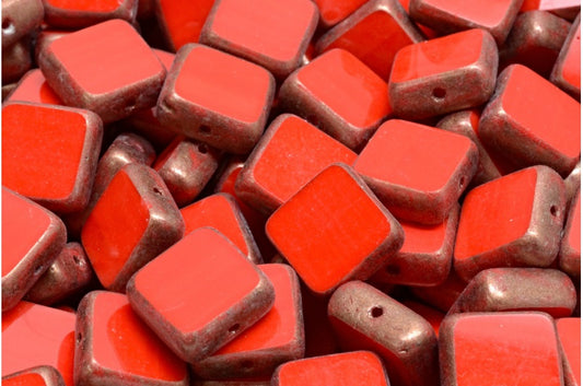 Table Cut Square Beads, Red Copper Splash (93180-86750), Glass, Czech Republic