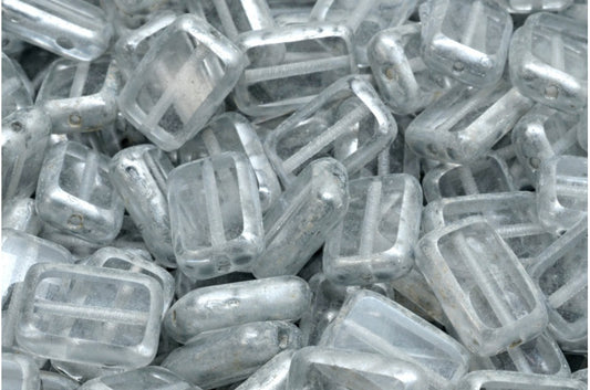 台面切割矩形珠子，水晶银溅 (00030-86700)，玻璃，捷克共和国