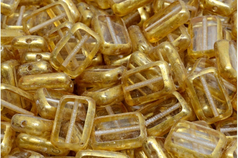 台面切割矩形珠子，水晶金溅 (00030-86720)，玻璃，捷克共和国