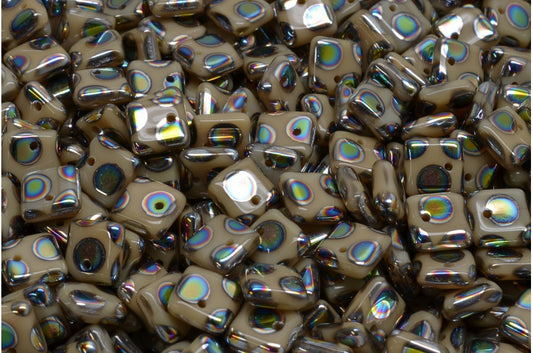 OUTLET 10 Gramm Squarelet Perlen, Opaque Beige Crystal Vitrail Medium Coating (13010-28101A), Glas, Tschechische Republik