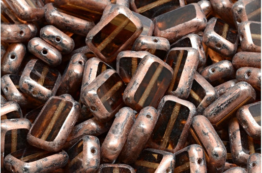 Table Cut Rectangle Beads, Transparent Brown Copper Splash (10230-86750), Glass, Czech Republic