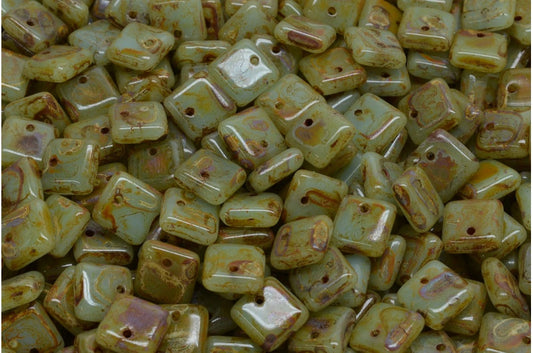 Squarelet Beads, Opal Aqua Travertin (61400-86800), Glass, Czech Republic