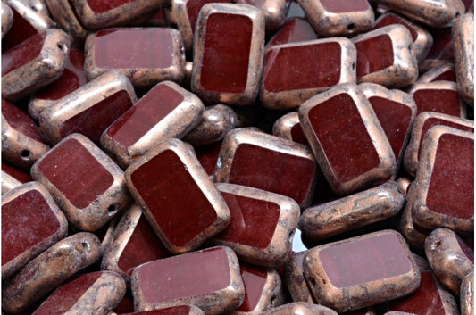 OUTLET 10 grams Table Cut Rectangle Beads, Opaque Red Copper Splash (93220-86750), Glass, Czech Republic
