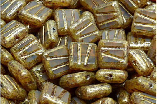 Table Cut Square Designed Beads, Opal Orange Travertin Light Yellow (11000-86800-34302), Glass, Czech Republic