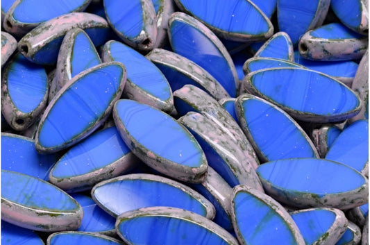 Table Cut Ship Flat Beads, Opaque Blue Travertin Warm Purple Spotted (33040-86800-33304), Glass, Czech Republic