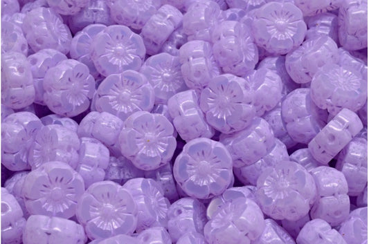 Table Cut Hawaii Flower Beads, Opal White Cold Purple Spotted (01000-33305), Glass, Czech Republic