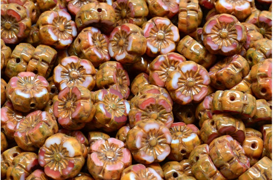 テーブルカットハワイフラワービーズ、R2393 トラバーチンオレンジスポット（R2393-86800-33302）、ガラス、チェコ共和国