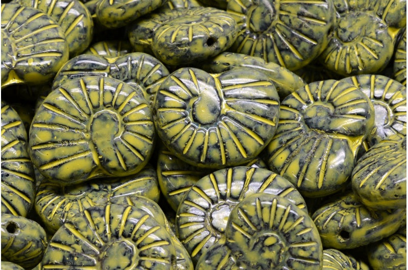 シェルビーズ、ブラックトラバーチンベージュイエロースポット（23980-86800-33303）、ガラス、チェコ共和国