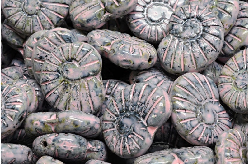 シェルビーズ、ブラックトラバーチン、温かみのある紫色の斑点（23980-86800-33304）、ガラス、チェコ共和国