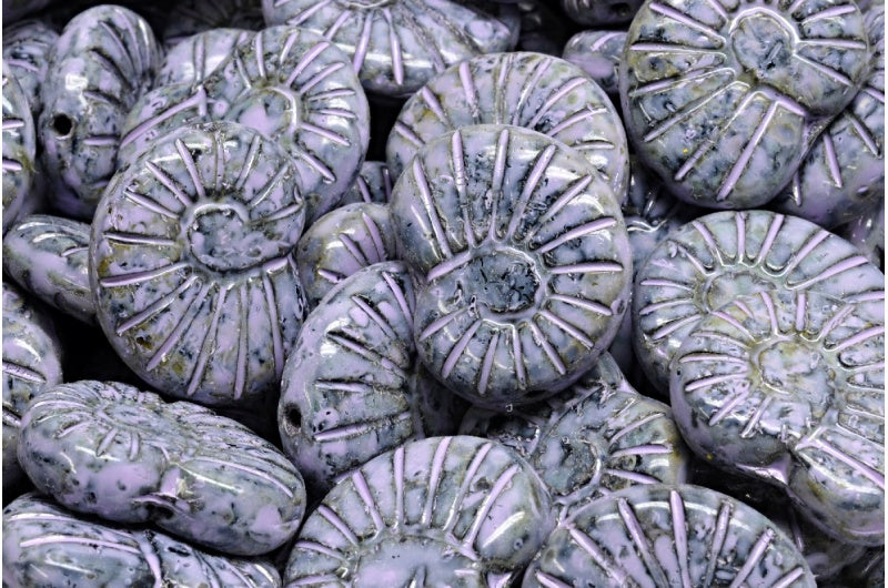 贝壳珠，黑色石灰华冷紫色斑点（23980-86800-33305），玻璃，捷克共和国