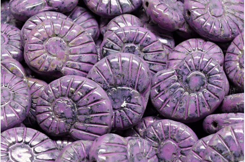 シェルビーズ、ブラックトラバーチンピンクスポット（23980-86800-33306）、ガラス、チェコ共和国