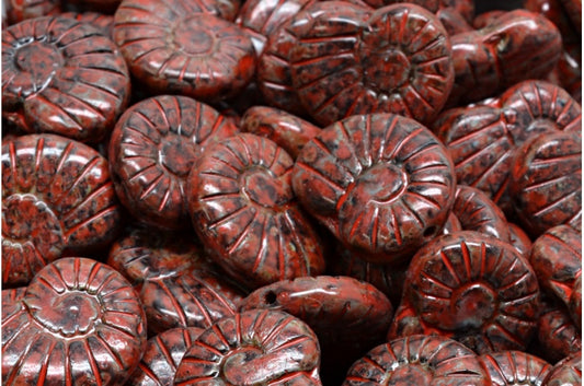 Shell Beads, Black Travertin Beige Orange Spotted (23980-86800-33307), Glass, Czech Republic