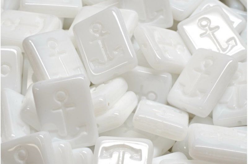 OUTLET 10 grams Anchor Design Rectangle Beads, 18 x 12 mm, White (02010), Glass, Czech Republic