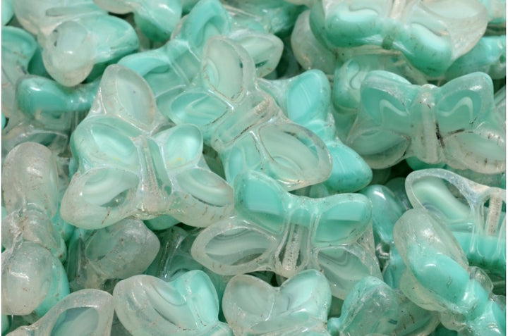 アウトレット 5グラム テーブルカットバタフライビーズ、11 x 20 mm、ティールヘマタイト（56218-14400）、ガラス、チェコ共和国