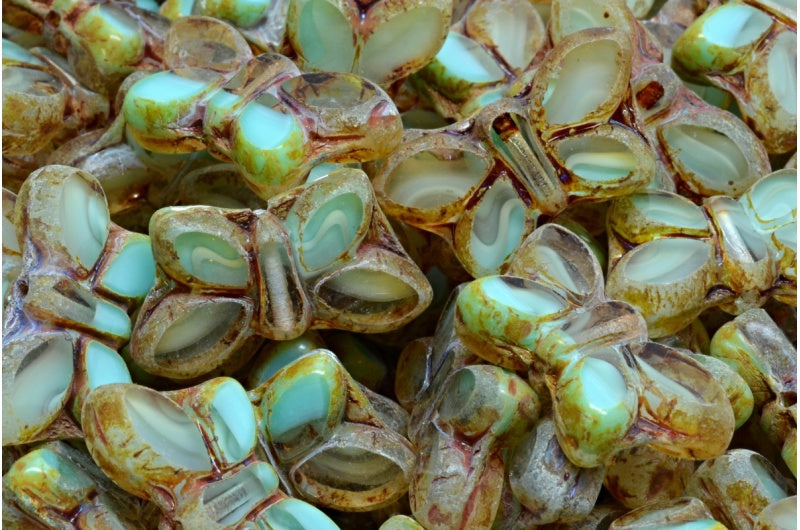 OUTLET 5 grams Table Cut Butterfly Beads, 11 x 20 mm, Teal Travertin (56218-86800), Glass, Czech Republic