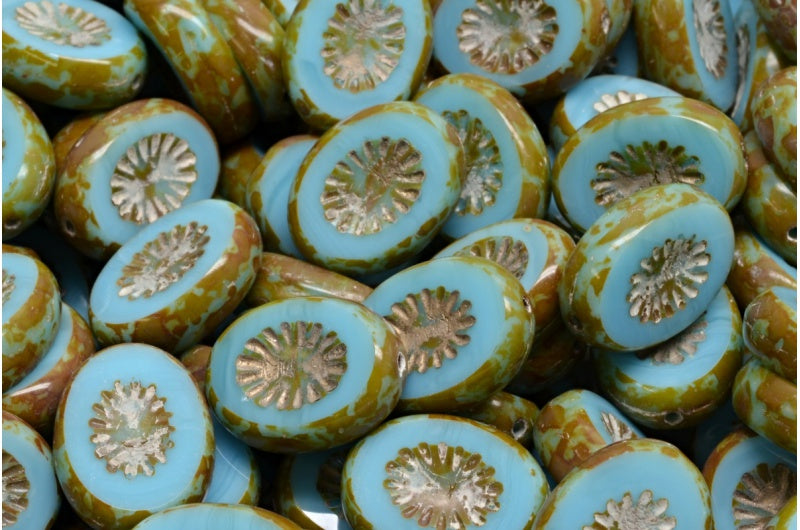 10克装台切奇异果珠，14x10毫米，蛋白石海蓝洞石金边（61400-86800-54302），玻璃，捷克共和国