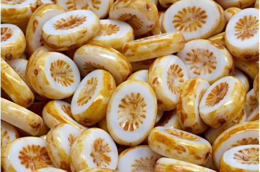 OUTLET 10 克 桌面切割猕猴桃珠，14 x 10 毫米，粉笔白石灰华 (03000-86800)，玻璃，捷克共和国