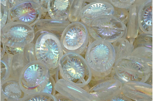 OUTLET 250g Table Cut Kiwi Beads, 14 x 10 mm, Crystal Ab Full (2X Side) (00030-28703), Glass, Czech Republic