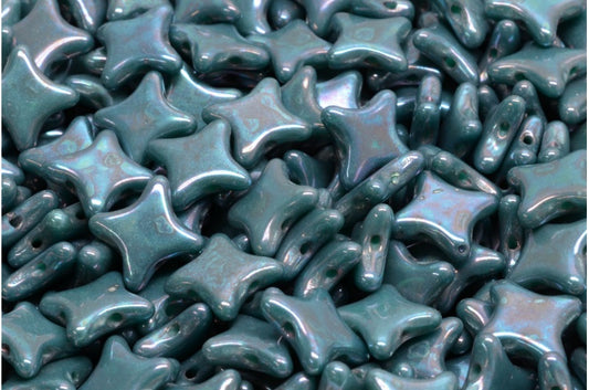 2穴フラットスタービーズ、ターコイズネビュラ（63130-15001）、ガラス、チェコ共和国