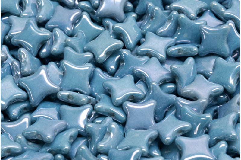 2穴フラットスタービーズ、ホワイトラスターブルーフルコーティング（02010-14464）、ガラス、チェコ共和国