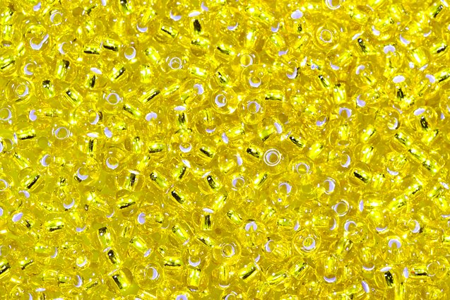 Round Preciosa Ornela Rocailles Seed Beads, Transp. Yellow Amber, Silver Lined (87010), Glass, Czech Republic