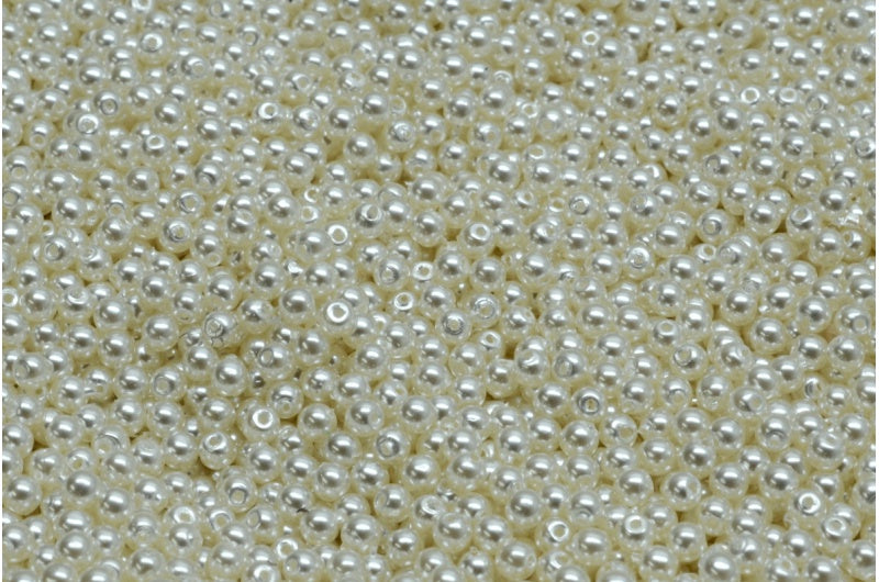 ラウンドドラックビーズ、ホワイトホワイトパール（02010-70402）、ガラス、チェコ共和国