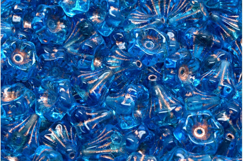 フラワーベルビーズ、クリスタル透明アクア銅裏地（00030-60040-54307）、ガラス、チェコ共和国