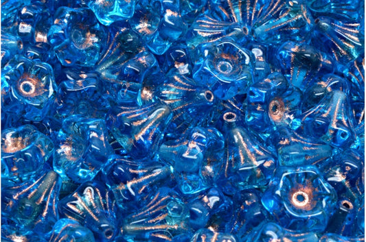 OUTLET 10 grams Flower Bell Beads, 9 x 9 mm, Crystal Transparent Aqua Copper Lined (00030-60040-54307), Glass, Czech Republic