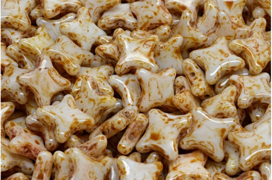 2穴フラットスタービーズ、ホワイトトラバーチン（02010-86800）、ガラス、チェコ共和国