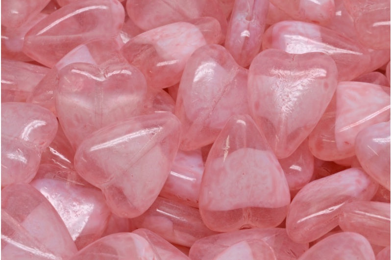 細長いハートビーズ、ホワイトライトピンク（R0201-34304）、ガラス、チェコ共和国