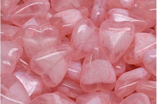 細長いハートビーズ、ホワイトライトピンク（R0201-34304）、ガラス、チェコ共和国