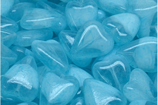 細長いハートビーズ、ホワイトライトアクアブルー（R0201-34308）、ガラス、チェコ共和国