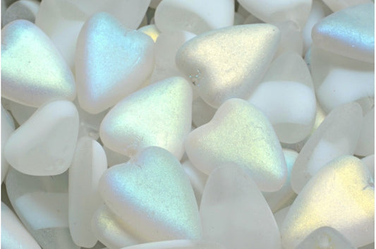 細長いハートビーズ、ホワイトマットAB（R0201-84100-28701）、ガラス、チェコ共和国