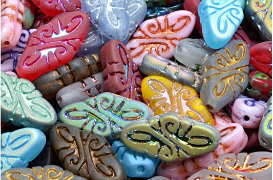 OUTLET 10 grams Arabesque Beads, 19 x 9 mm, 1 Mixed Colors (00001-mix), Glass, Czech Republic
