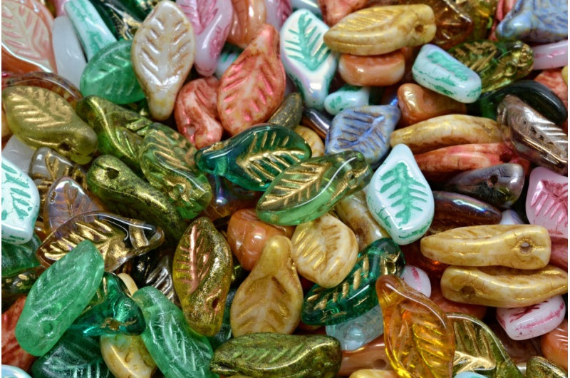 Bay Leaf Beads, 1 Mixed Colors (00001-mix), Glass, Czech Republic