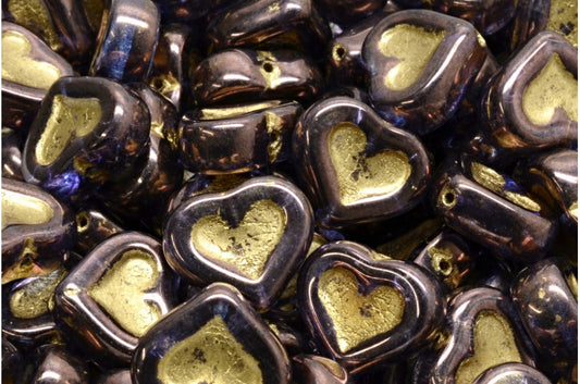 Heart With Heart Beads, Crystal Purple Gold Lined (00030-15726-54302), Glass, Czech Republic