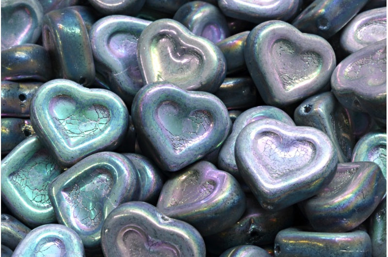 ハートとハートのビーズ、クリスタル 27003 Ab フル（2X サイド）（00030-27003-28703）、ガラス、チェコ共和国