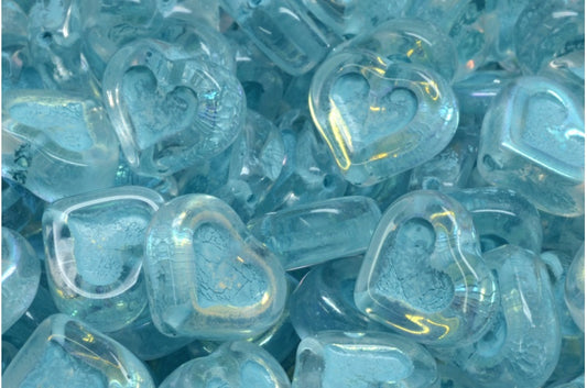 Heart With Heart Beads, Crystal Ab Full (2X Side) Light Blue Lined (00030-28703-54308), Glass, Czech Republic