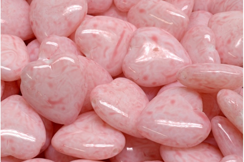 ハートビーズ（サイドホール付き）、ホワイトライトピンク（02010-34304）、ガラス、チェコ共和国