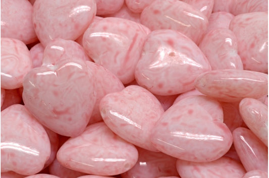 ハートビーズ（サイドホール付き）、ホワイトライトピンク（02010-34304）、ガラス、チェコ共和国